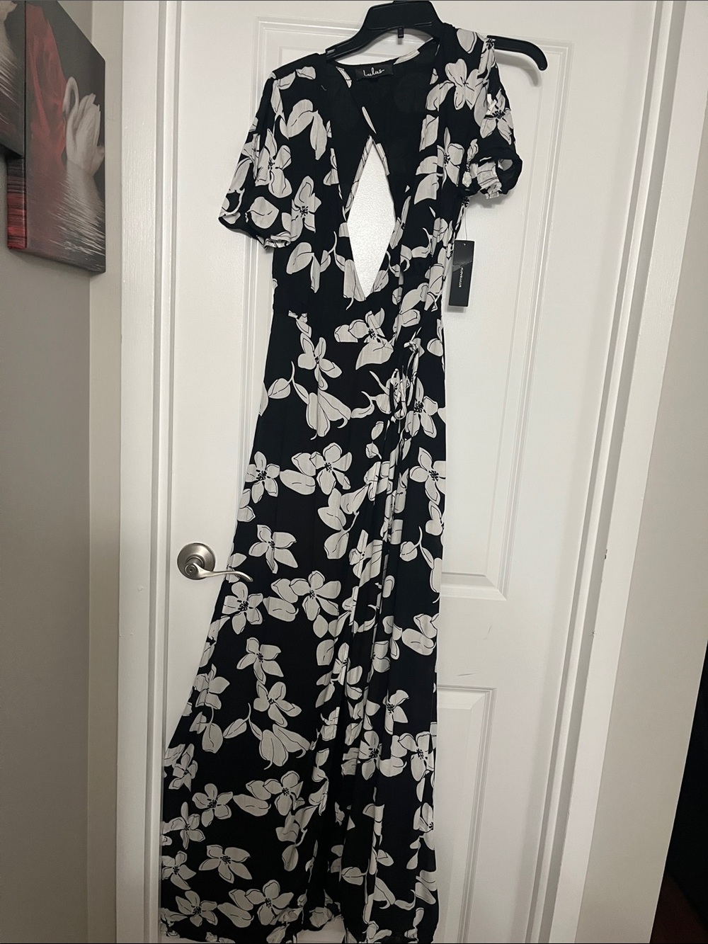Lulu's Black & White Floral Wrap Maxi Dress with Tie Waist